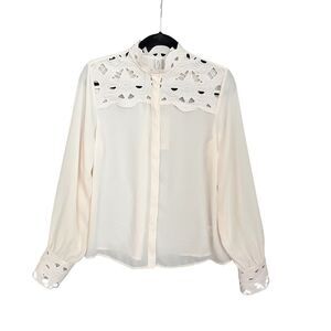 NWT Joie Ivory White Blouse Long Sleeve Lace Embroidery Cutout  Pattern Women M